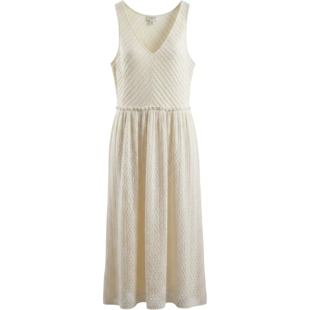 Meadow Rue Anthropologie Ivory Chevron Pointelle Eyelet V-Neck Dress M Boho